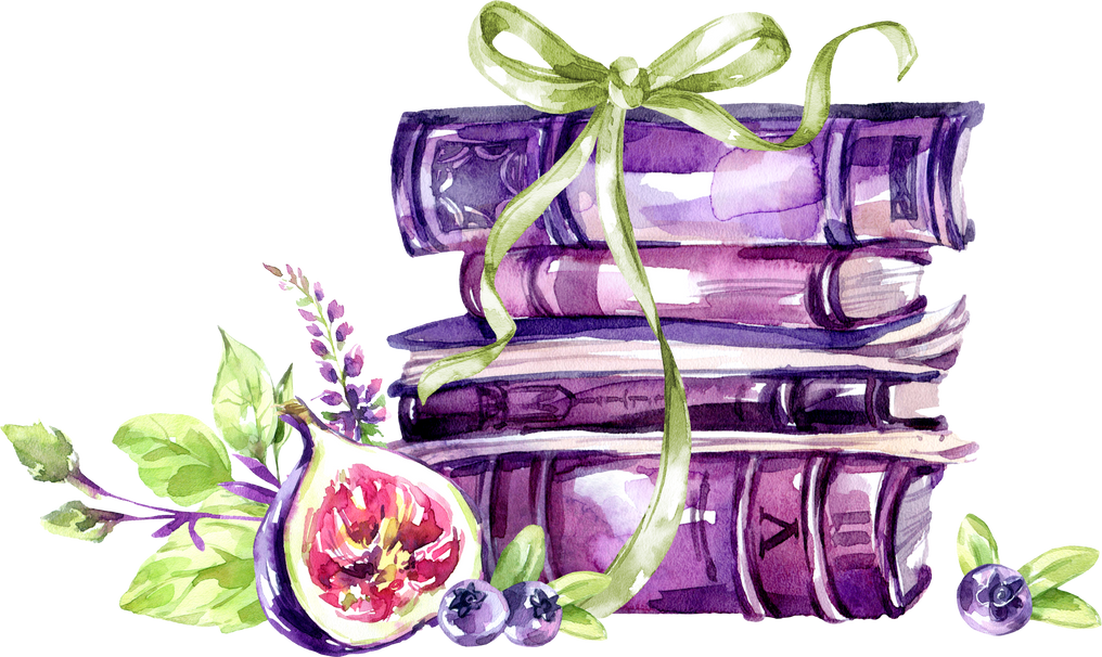 Watercolor vintage books and fruits illustration